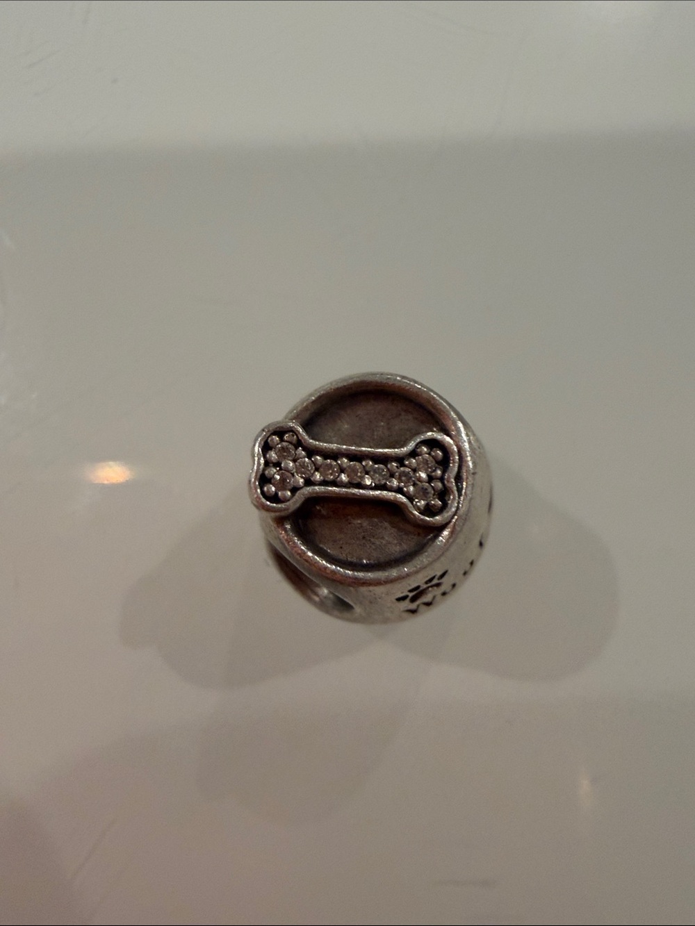 Pandora Silver Bone Pet Charm with Crystal Accents